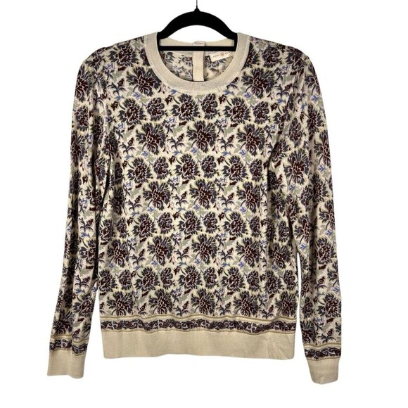 Tory Burch Floral Print Merino Wool Sweater Women’s Sz Small Lightweight - Picture 1 of 11